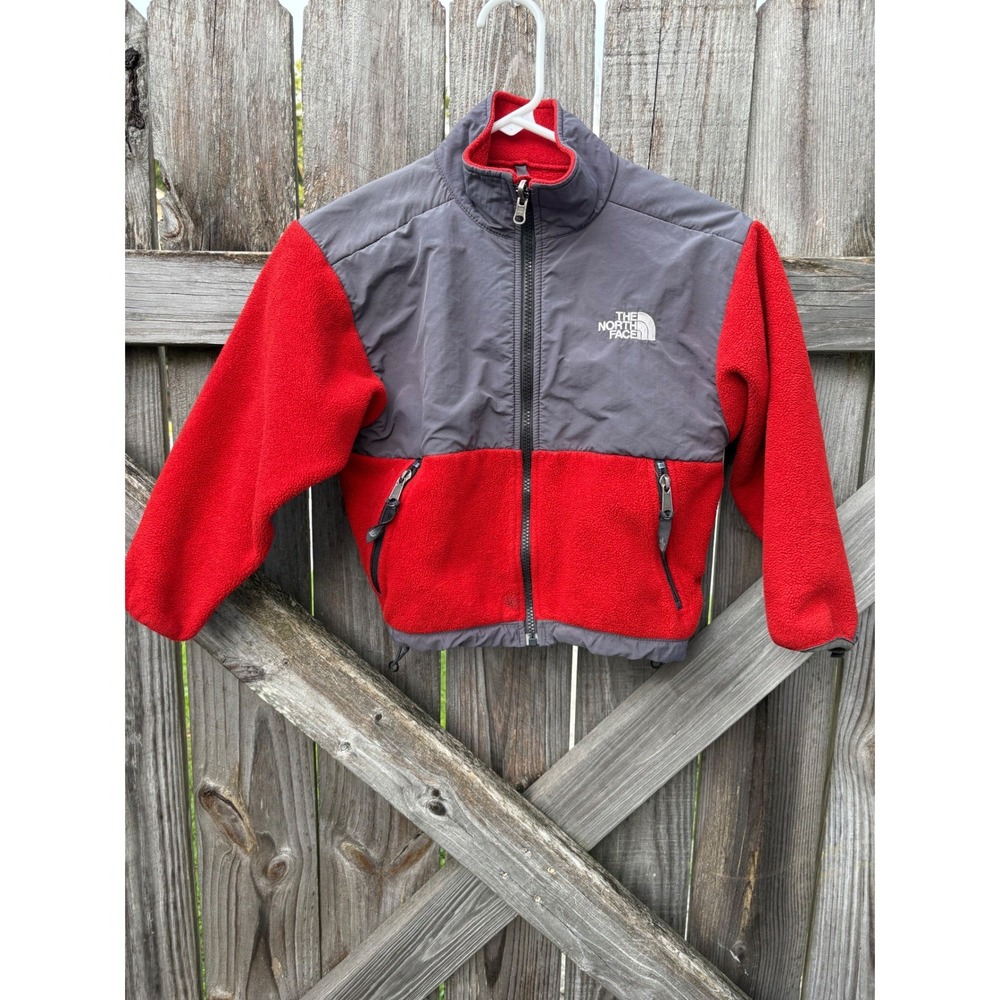 The North Face Denali Fleece Jacket Kids XS Red Grey Full‎ Zip Denali Coat